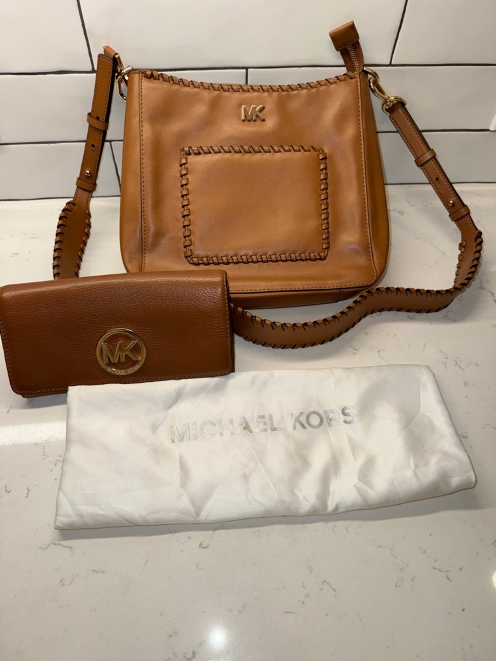Michael Kors Cognac Leather Crossbody with Matching Wallet